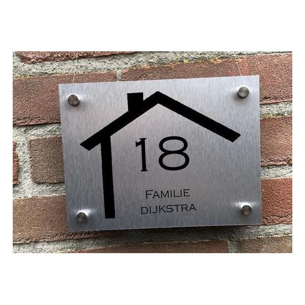 Naambordje voordeur 15 x 20 cm RVS look nummer en naam in huis Naambordje voordeur 15 x 20 cm RVS look nummer en naam in huis