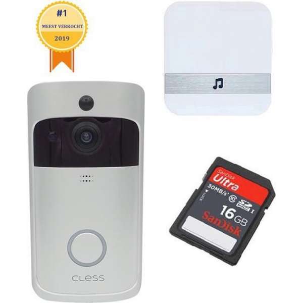 Draadloze deurbel met camera inclusief 16GB en ontvanger – Grijs Draadloze deurbel met camera inclusief 16GB en ontvanger – Grijs
