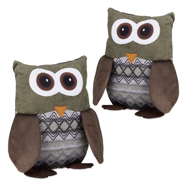Relaxdays 2 x deurstopper uil - deurstop dier - kinderen - van textiel - groot - zand Relaxdays 2 x deurstopper uil - deurstop dier - kinderen - van textiel - groot - zand