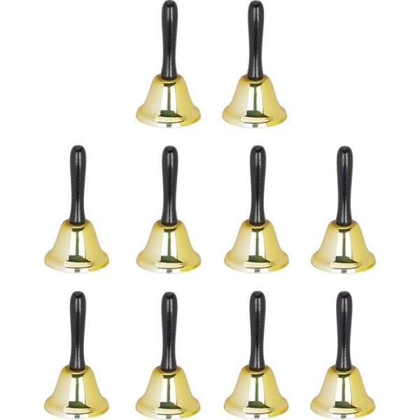 relaxdays Set 10x tafelbel - handbel - schoolbel - houten handvat relaxdays Set 10x tafelbel - handbel - schoolbel - houten handvat