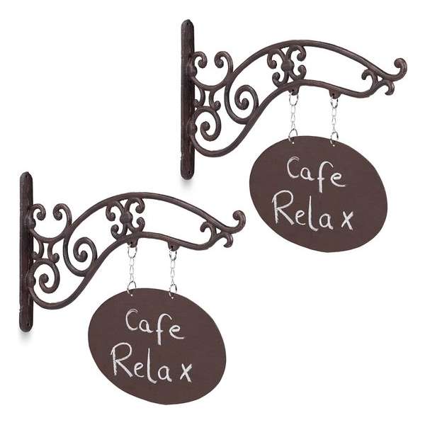 Relaxdays 2x uithangbord beschrijfbaar - hangbord gietijzer - uithangbordje - uithang bord Relaxdays 2x uithangbord beschrijfbaar - hangbord gietijzer - uithangbordje - uithang bord