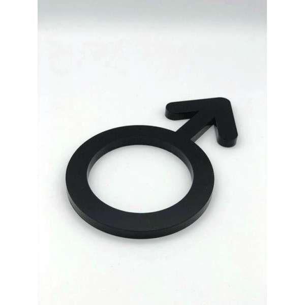 WC Toilet deur bordje heren pictogram. man symbool. / 28 cm / zwart acrylaat 8 mm. Bevestiging 3M plakstrip gehele achterzijde. WC Toilet deur bordje heren pictogram. man symbool. / 28 cm / zwart acrylaat 8 mm. Bevestiging 3M plakstrip gehele achterzijde.