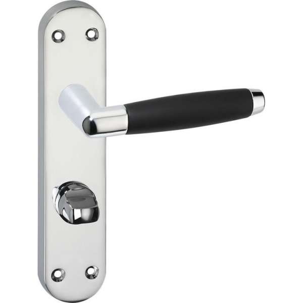 Impresso Swindon Deurklink – Deurbeslag – Ovaal – Deurschild met Toiletsluiting – Deurkruk Zwart – Chroom Impresso Swindon Deurklink – Deurbeslag – Ovaal – Deurschild met Toiletsluiting – Deurkruk Zwart – Chroom