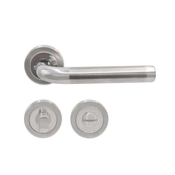 Slotman Solutions Deurklink RVS op rond rozet met toilet-/badkamersluiting - Deurkruk Slotman Solutions Deurklink RVS op rond rozet met toilet-/badkamersluiting - Deurkruk