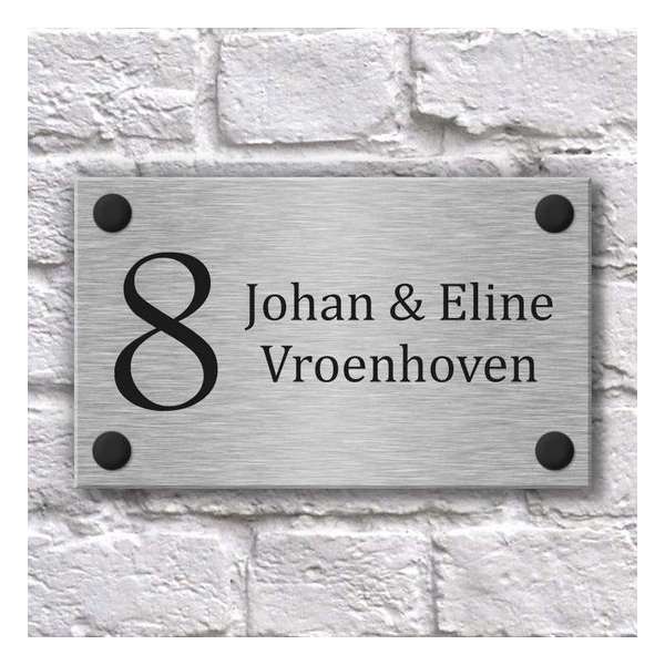 Kunststof Naambord – Naambord RVS Look 25x15 cm – Naambordje voordeur - Gegraveerd naambord – Zelf ontwerpen Kunststof Naambord – Naambord RVS Look 25x15 cm – Naambordje voordeur - Gegraveerd naambord – Zelf ontwerpen