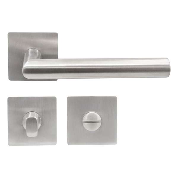 Slotman Solutions Deurklink RVS op vierkante magneet rozet met toilet-/badkamersluiting - Deurkruk Slotman Solutions Deurklink RVS op vierkante magneet rozet met toilet-/badkamersluiting - Deurkruk
