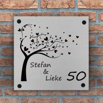 Naambord Opaal acrylglas met boom  - 20x20 cm