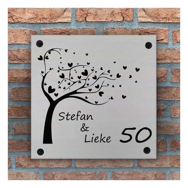 Naambord Opaal acrylglas met boom  - 20x20 cm
