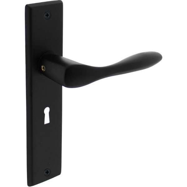 Intersteel Deurkruk Banaan met schild 181x41x7mm sleutelgat 56mm mat zwart Intersteel Deurkruk Banaan met schild 181x41x7mm sleutelgat 56mm mat zwart