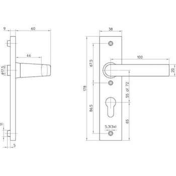 Nemef knop/kruk garnituur linkswijzend 3251fp pc55