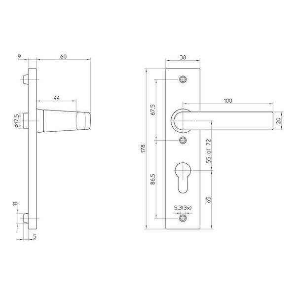 Nemef knop/kruk garnituur linkswijzend 3251fp pc55 Nemef knop/kruk garnituur linkswijzend 3251fp pc55
