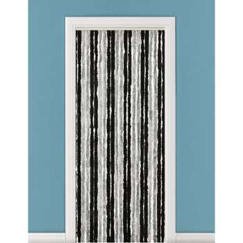 Vliegengordijn/deurgordijn pluche kattenstaarten grijs/zwart - 90 x 220 cm - Insectenwerende vliegengordijnen