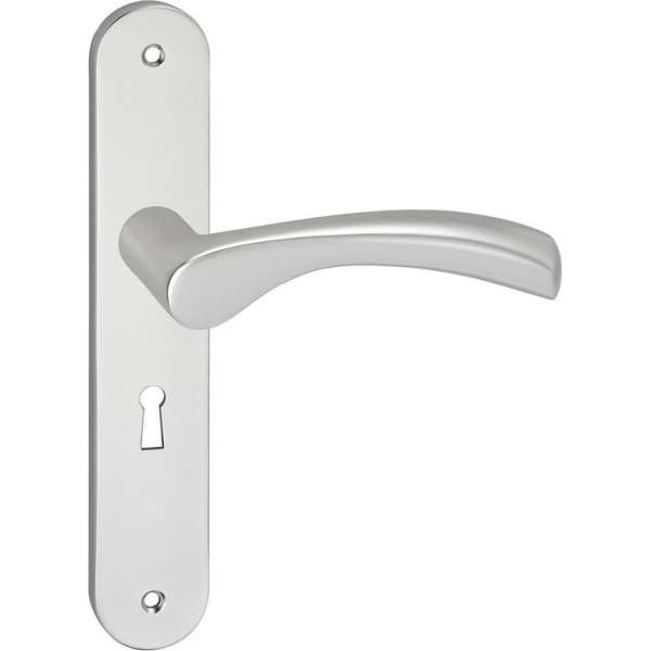 Impresso Oxford Deurklink – Deurbeslag – Ovaal – Deurschild met Schroeven en Sleutelgat – Gebogen Deurkruk – Aluminium
