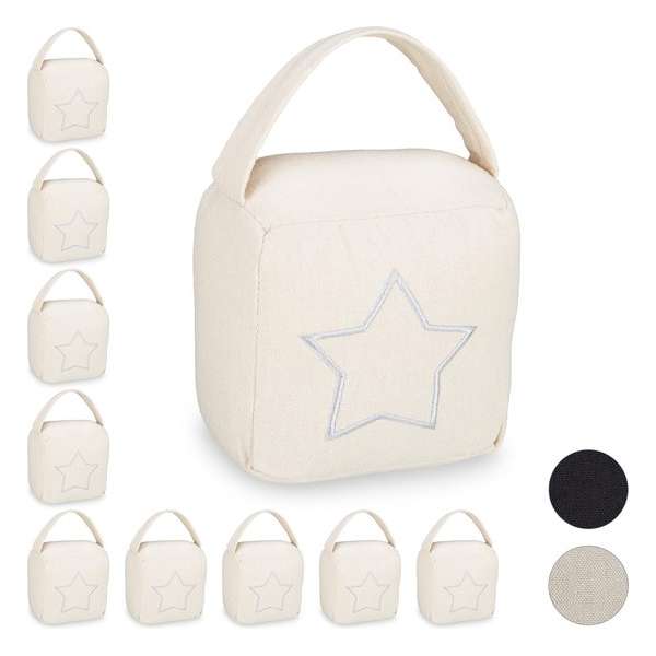 Relaxdays 10 x deurstopper zak - deurstop met ster - handgreep - vintage - modern – beige Relaxdays 10 x deurstopper zak - deurstop met ster - handgreep - vintage - modern – beige