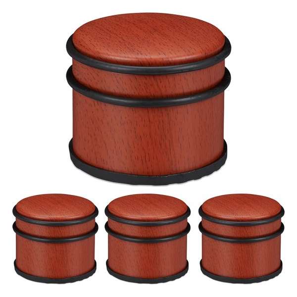 Relaxdays 4x deurstopper binnen - 8 cm hoog - deurvastzetter - houtlook - deurhouder rvs