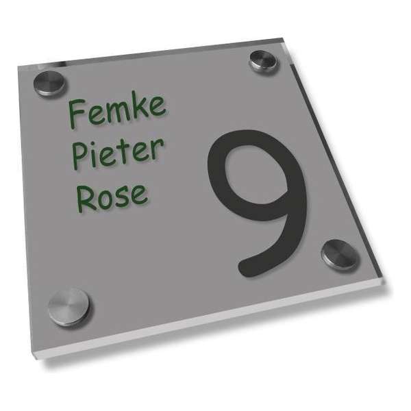 Naambordje voordeur een glashelder naambord zilver, 20x20cm Naambordje voordeur een glashelder naambord zilver, 20x20cm