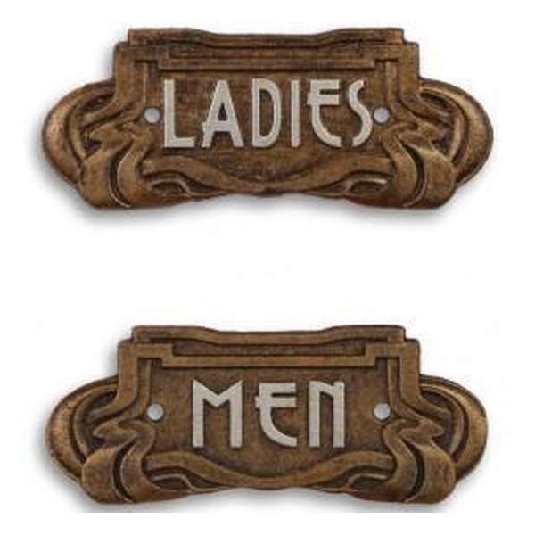 Toiletbordje – men - ladies – art nouveau - bronskleurig - gecoat - gietijzer – Maddeco – 19x1x8 cm Toiletbordje – men - ladies – art nouveau - bronskleurig - gecoat - gietijzer – Maddeco – 19x1x8 cm