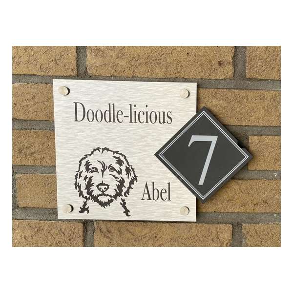 Naambordje voordeur met een Labradoodle Naambordje voordeur met een Labradoodle