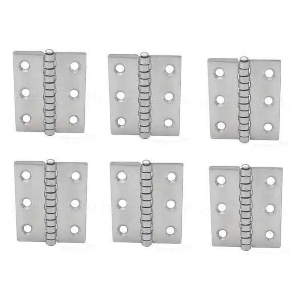 Scharnier - Rvs - 60x50mm - Vaste pen - Rechte hoek - 6 stuks Scharnier - Rvs - 60x50mm - Vaste pen - Rechte hoek - 6 stuks