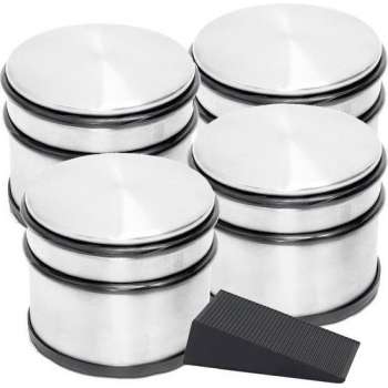RVS deurstopper met rubberen bescherming + gratis deurwig zwart - 9 x 7.5 cm - 1.1 kg