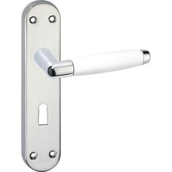 Impresso Durban Deurklink – Deurbeslag – Ovaal – Deurschild met Sleutelgat – Deurkruk Wit – Chroom