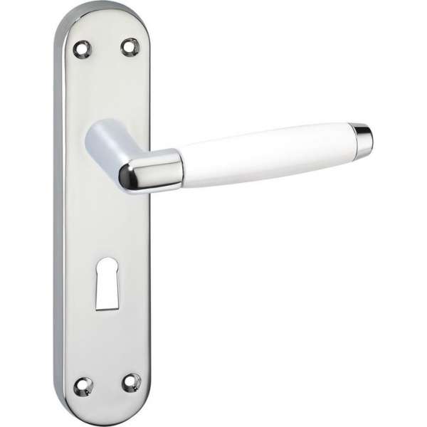 Impresso Durban Deurklink – Deurbeslag – Ovaal – Deurschild met Sleutelgat – Deurkruk Wit – Chroom Impresso Durban Deurklink – Deurbeslag – Ovaal – Deurschild met Sleutelgat – Deurkruk Wit – Chroom
