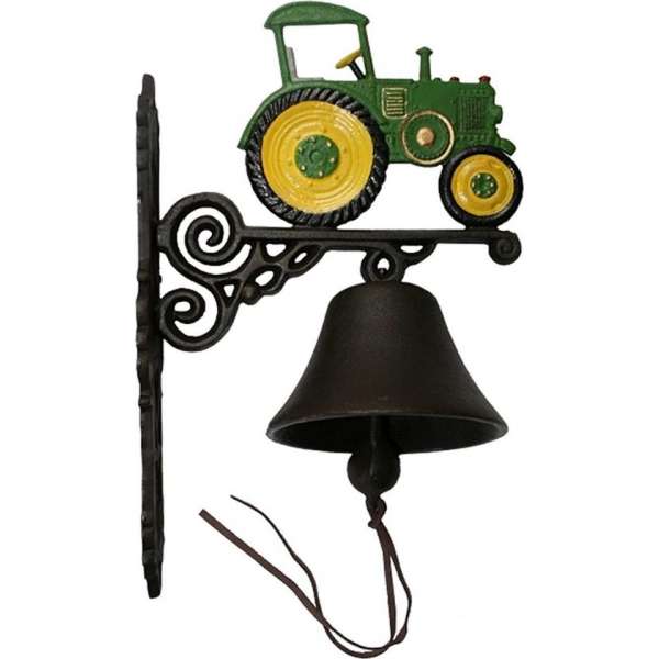 Grote Wandbel - Deurbel, Met Handbeschilderde groene tractor - Gietijzer - 38 x 22.5 cm Grote Wandbel - Deurbel, Met Handbeschilderde groene tractor - Gietijzer - 38 x 22.5 cm