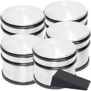 RVS deurstopper met rubberen bescherming + gratis deurwig zwart - 9 x 7.5 cm - 1.1 kg