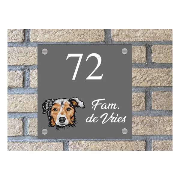 Naambordje voordeur hond Australian Shepperd grijs Naambordje voordeur hond Australian Shepperd grijs