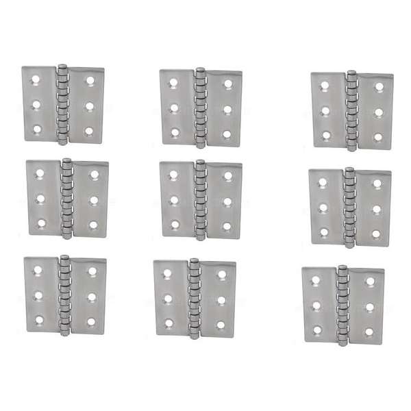 Scharnier - Rvs - 80x80mm - Vaste pen - Rechte hoek - 9 stuks