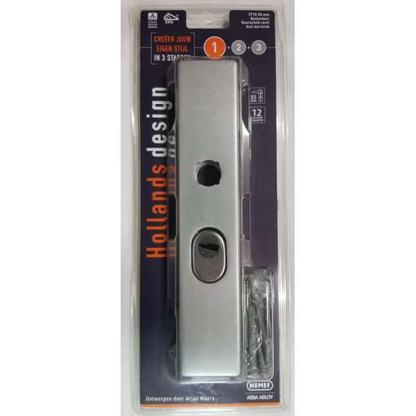 NEMEF deurschild recht, 3710-55 mm, AK SKG*** , anti kerntrek, aluminium, voor buitendeur NEMEF deurschild recht, 3710-55 mm, AK SKG*** , anti kerntrek, aluminium, voor buitendeur