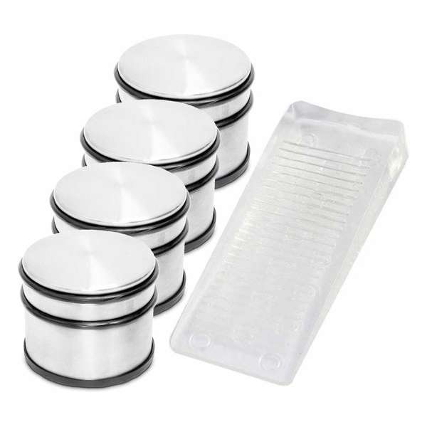 4x RVS deurstopper met rubberen bescherming + gratis deurwig transparant - 9 x 7.5 cm - 1.1 kg 4x RVS deurstopper met rubberen bescherming + gratis deurwig transparant - 9 x 7.5 cm - 1.1 kg