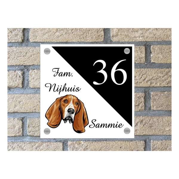 Naambordje voordeur hond Basset wit Naambordje voordeur hond Basset wit