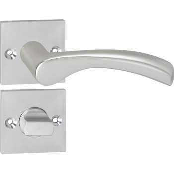 Impresso Oxford Deurklink – Deurbeslag – Vierkant – Rozet met Toiletsluiting – Gebogen Deurkruk – Aluminium