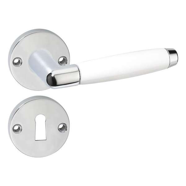 Impresso Durban Deurklink – Deurbeslag – Rond – Rozet met Sleutelgat – Deurkruk Wit – Chroom Impresso Durban Deurklink – Deurbeslag – Rond – Rozet met Sleutelgat – Deurkruk Wit – Chroom