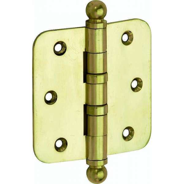 Kogellagerscharnier ronde hoek 89x89mm messing ongelakt bol Kogellagerscharnier ronde hoek 89x89mm messing ongelakt bol