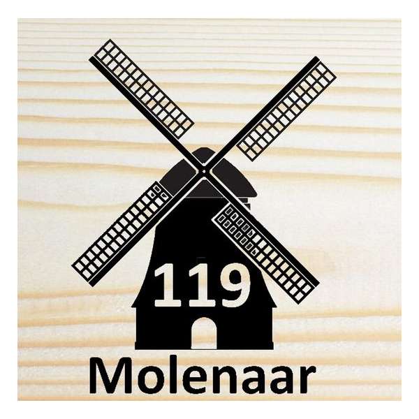 Van hout gemaakte naambord voordeur - 25x25cm - Molen Van hout gemaakte naambord voordeur - 25x25cm - Molen