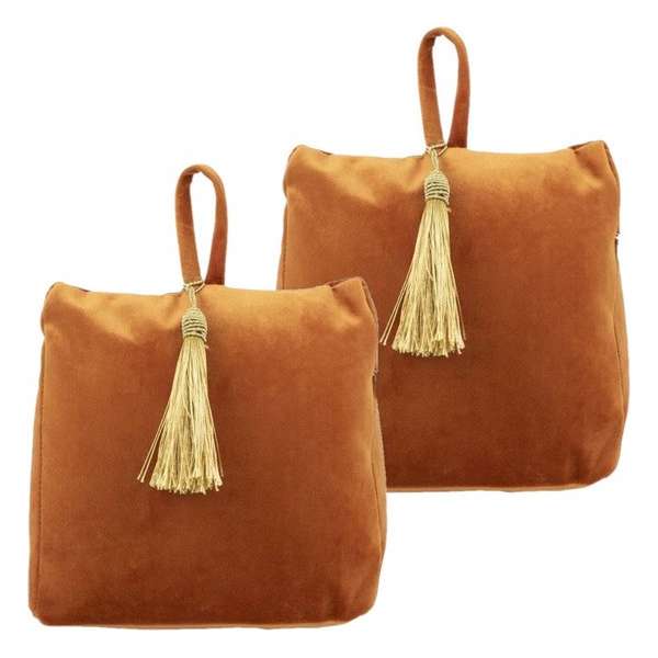 2x stuks fluwelen deurstoppers 18 cm oranje - Deur vastzetter - Deurstop 2x stuks fluwelen deurstoppers 18 cm oranje - Deur vastzetter - Deurstop