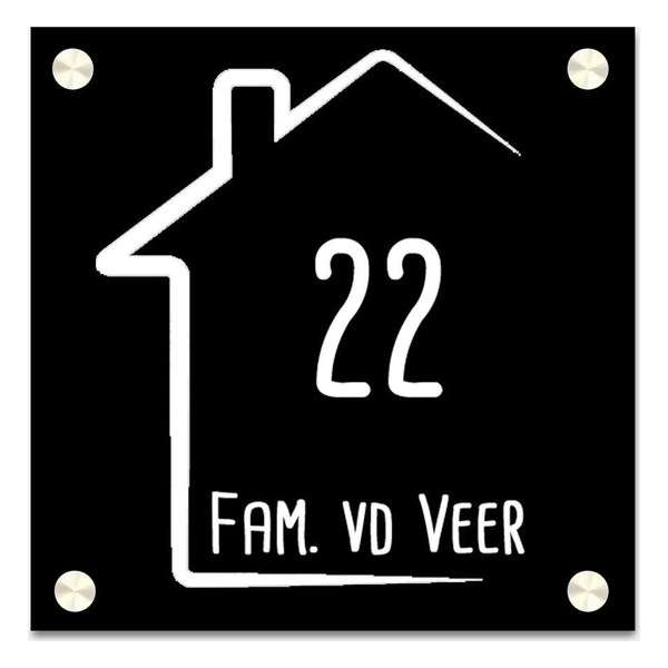 Naambordje vierkant half huisje zwart Naambordje vierkant half huisje zwart