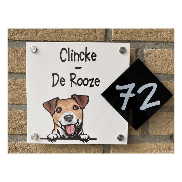Naambordje voordeur hond jack Russel wit Naambordje voordeur hond jack Russel wit