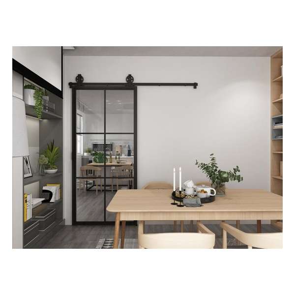 Barnwoodweb Schuifdeur staal en glas 6 vaks helder glas 100x215 | Inclusief schuifdeursysteem en deurgreep Barnwoodweb Schuifdeur staal en glas 6 vaks helder glas 100x215 | Inclusief schuifdeursysteem en deurgreep