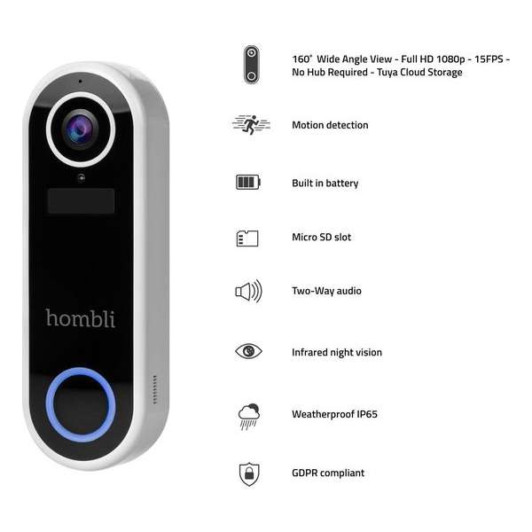 Hombli Slimme Video Deurbel – Draadloos - Wit Hombli Slimme Video Deurbel – Draadloos - Wit