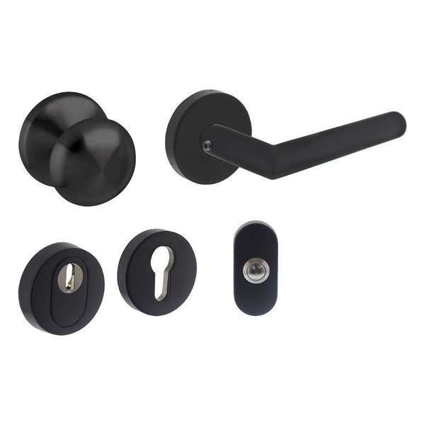 Intersteel Basis voordeurset veiligheidsbeslag SKG*** rond rvs zwart met kerntrekbeveiliging Intersteel Basis voordeurset veiligheidsbeslag SKG*** rond rvs zwart met kerntrekbeveiliging