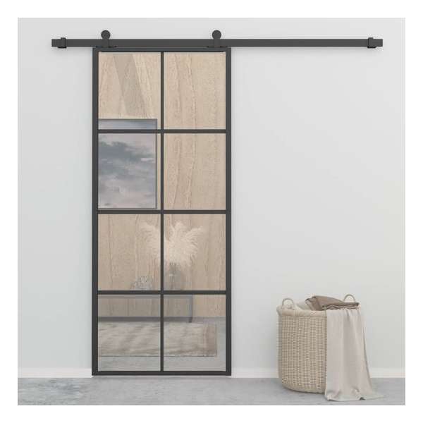 vidaXL Schuifdeur 90x205 cm aluminium en ESG-glas zwart