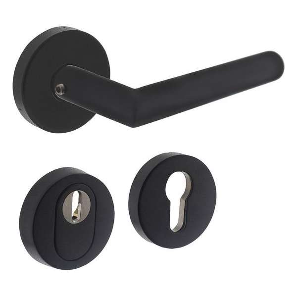 Intersteel Set achterdeurbeslag rond SKG*** met kerntrekbeveiliging rvs zwart Intersteel Set achterdeurbeslag rond SKG*** met kerntrekbeveiliging rvs zwart