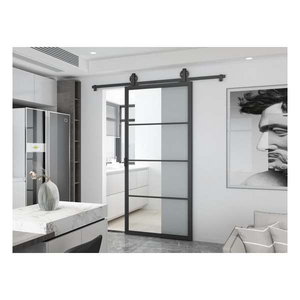Barnwoodweb Schuifdeur staal en glas 4 vaks helder glas 100x215 Barnwoodweb Schuifdeur staal en glas 4 vaks helder glas 100x215