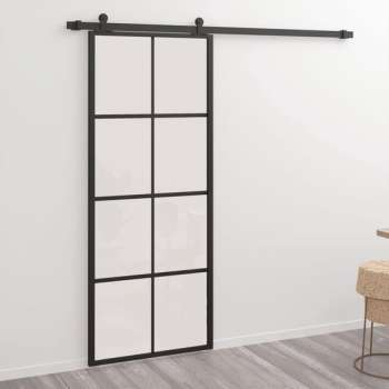 vidaXL Schuifdeur 76x205 cm aluminium en ESG-glas zwart