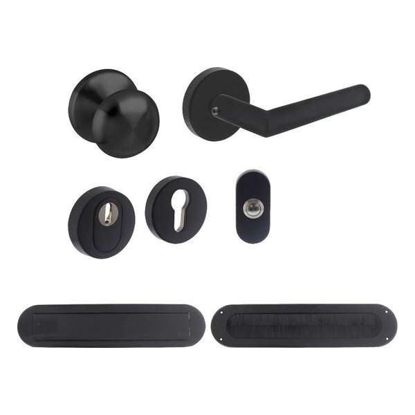 Intersteel Voordeurset veiligheidsbeslag SKG*** rond rozet rvs zwart met kerntrekbeveiliging Intersteel Voordeurset veiligheidsbeslag SKG*** rond rozet rvs zwart met kerntrekbeveiliging