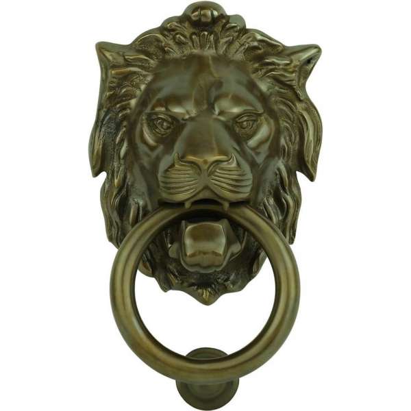 Deurklopper leeuw oud brons messing met ring Kyritz - 140 mm Deurklopper leeuw oud brons messing met ring Kyritz - 140 mm