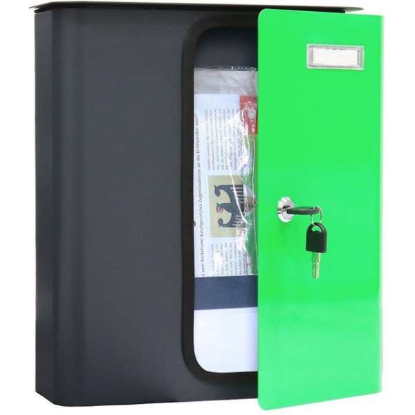 Rottner Brievenbus Splashy Antraciet met Neon Groene Deur|35,7x29,5x10cm Rottner Brievenbus Splashy Antraciet met Neon Groene Deur|35,7x29,5x10cm
